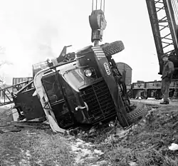 Verunglückter JaAZ-219 mit Kranaufbau vom Typ K-151 in Ungarn (1962)