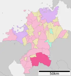 Lage Yames in der Präfektur