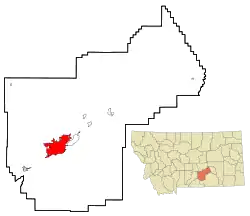Lage von Billings im Yellowstone County (links) und in Montana (rechts)