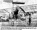 Zaschka Muskelkraft-Flugzeug mit Erfinder, US-amerikanischer Zeitungsbericht, 1934