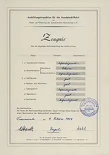 Zeugnis Matrosenprüfung vom 9. Februar 1959