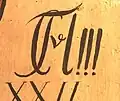 Zirkel des Corps Hassia Gießen mit drei Ausrufezeichen (vermutlich Mitte des 19.&nbsp;Jahrhunderts)