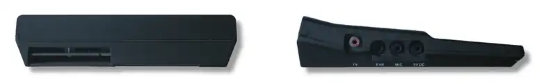 Die Schnittstellen des ZX81: Erweiterungsport, Anschluss für Fernseher (TV), Kassettenrekorder (EAR, MIC) und Netzteil (9 V DC)