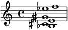 {
\new PianoStaff <<
\new Staff { \clef violin << { cis'1 } \\ { bes1 } \\ { e'1 } \\ { gis'1 } \\ { f''1 } \\ { es''1 } >> }
>> }