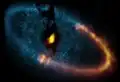 Aufnahme der Staubscheibe mit dem Hubble-Weltraumteleskop und dem ALMA-Observatorium …