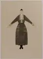 Entwurf für ein langes schwarzes Kleid mit gestreiften farbigen Akzenten (1919/1924)