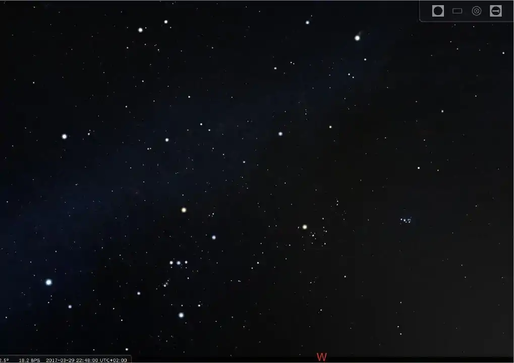 Daumenkino (158 Bilder): Transit von Mars, Sonne, Merkur und Venus durch das Wintersechseck im Jahr 2017.