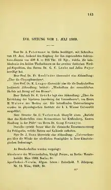 Protokoll vom 1. Juli 1869: Übergabe des Neumayer-Berichts